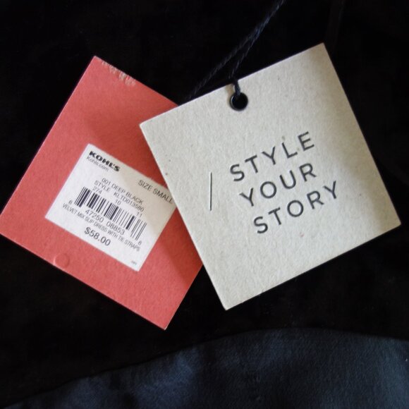 NWT $58 K / LAB Black Evening Shoulder Ties Mixed Velvet Slip Dress – Small - Picture 7 of 10